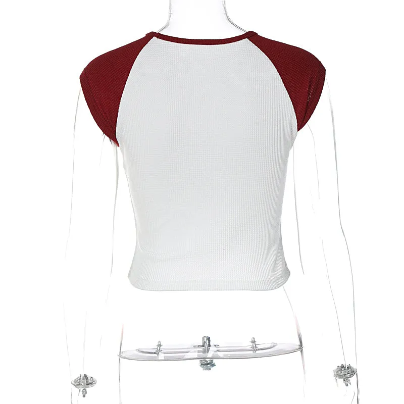 11545 O Neck Rhinestone Print Short Sleeve High Waist Crop Top 2023 New Women T Shirt Casual American Spring Summer Clothing