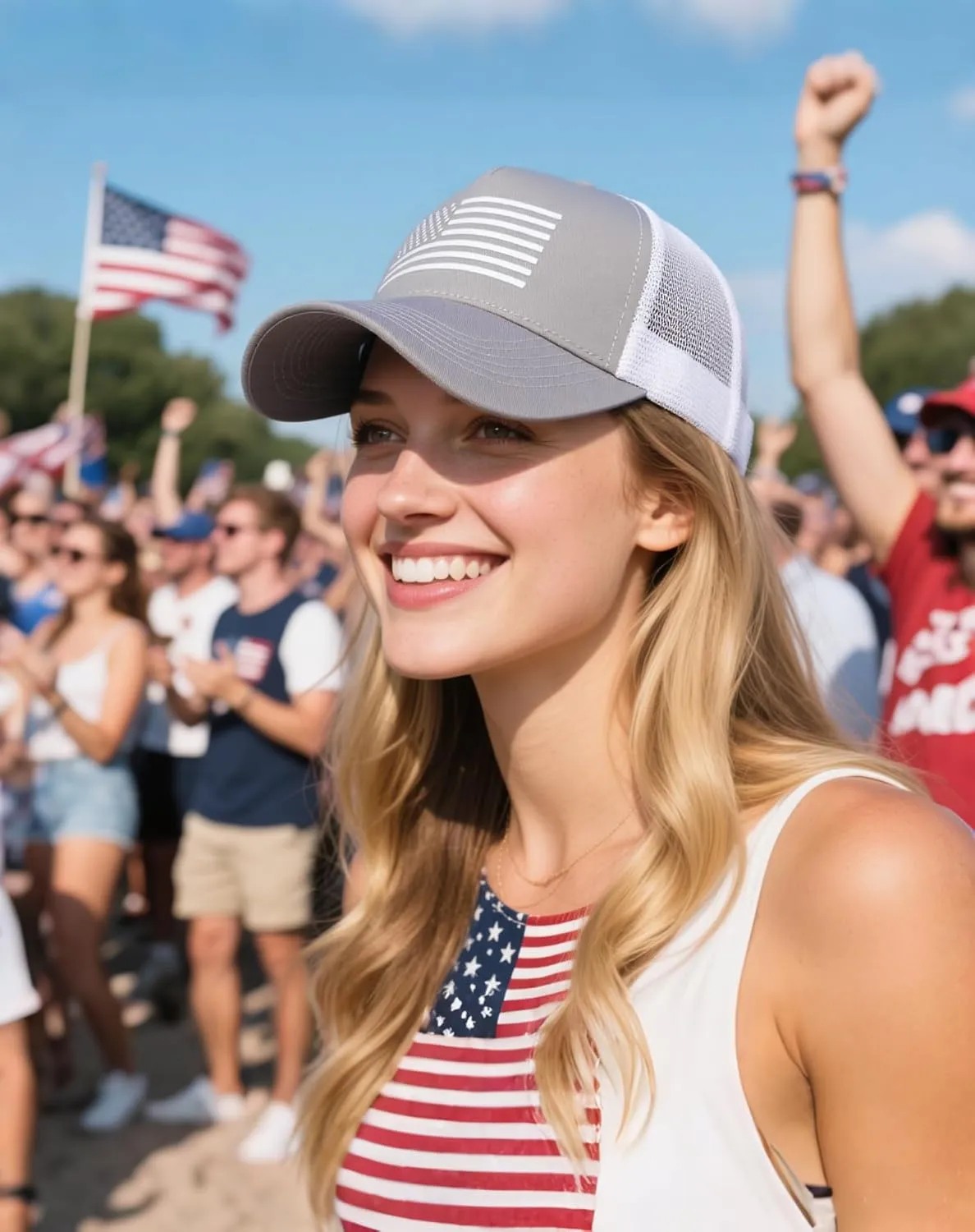 2 Packs American Flag Trucker Hat, Adjustable Mesh Snapback USA Flag Baseball Caps for Men Women