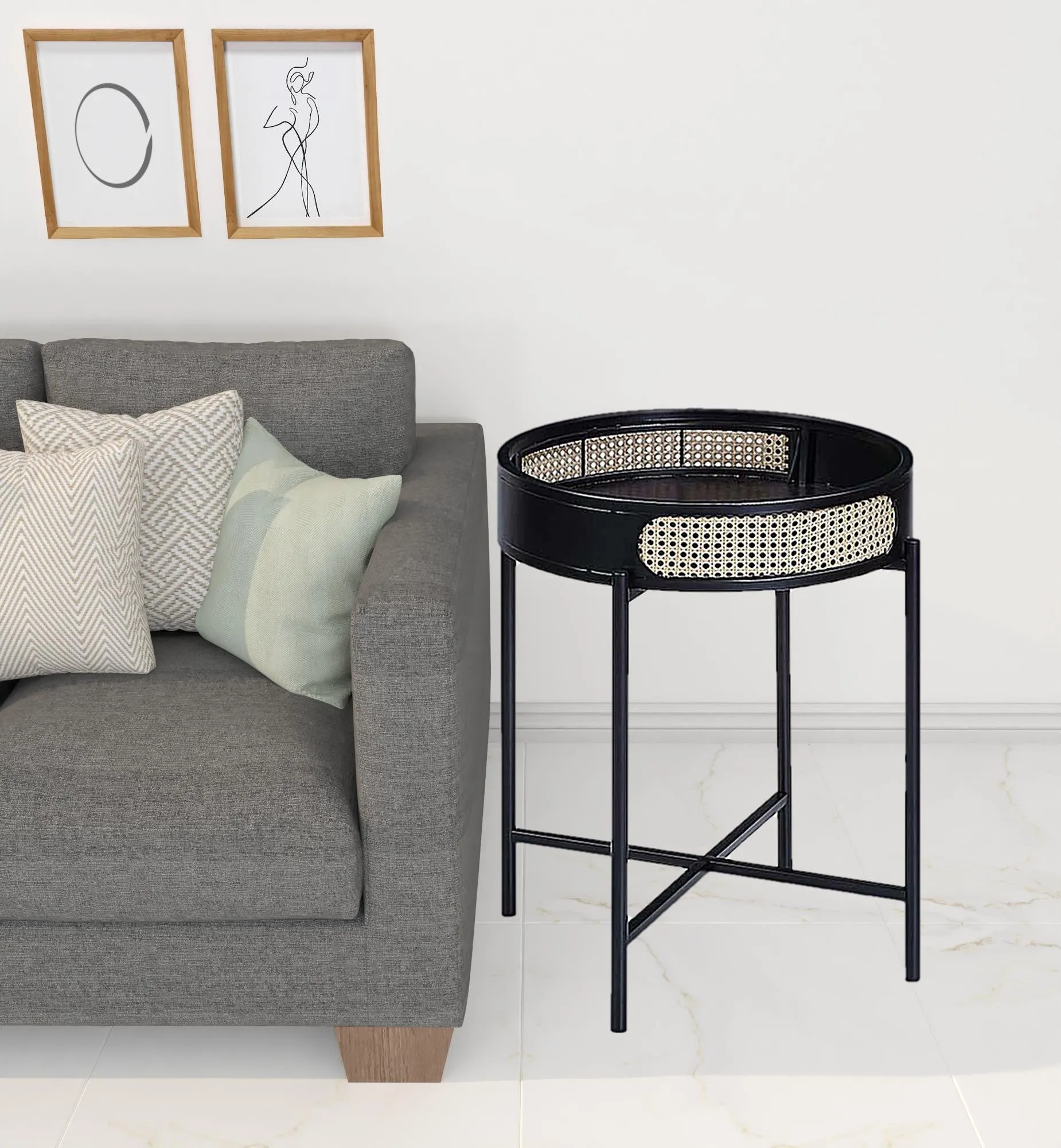 24" Black Melamine Veneer And Manufactured Wood Round End Table By Homeroots