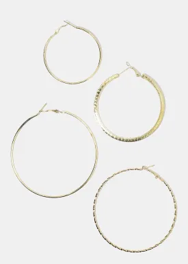 4-Pair Multi Textured Hoop Earrings