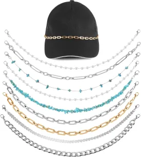 9 Pcs Trucker Hat Chains Charms DIY Pearl Metal Chains Mesh Baseball Hat Accessories Decoration