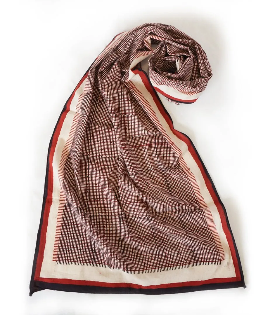 ABSTRACT - Black/Red/white Hand block printed Cotton Stole
