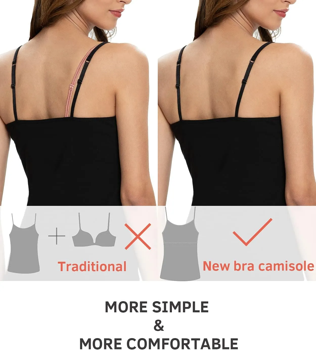 Air Curvey 2/3 Pack Cotton Women's Camisole with Shelf Bra Adjustable Strap Tank Tops Soft Undershirts Layering Tops