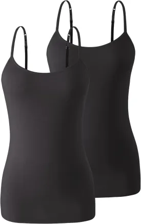Air Curvey 2/3 Pack Cotton Women's Camisole with Shelf Bra Adjustable Strap Tank Tops Soft Undershirts Layering Tops