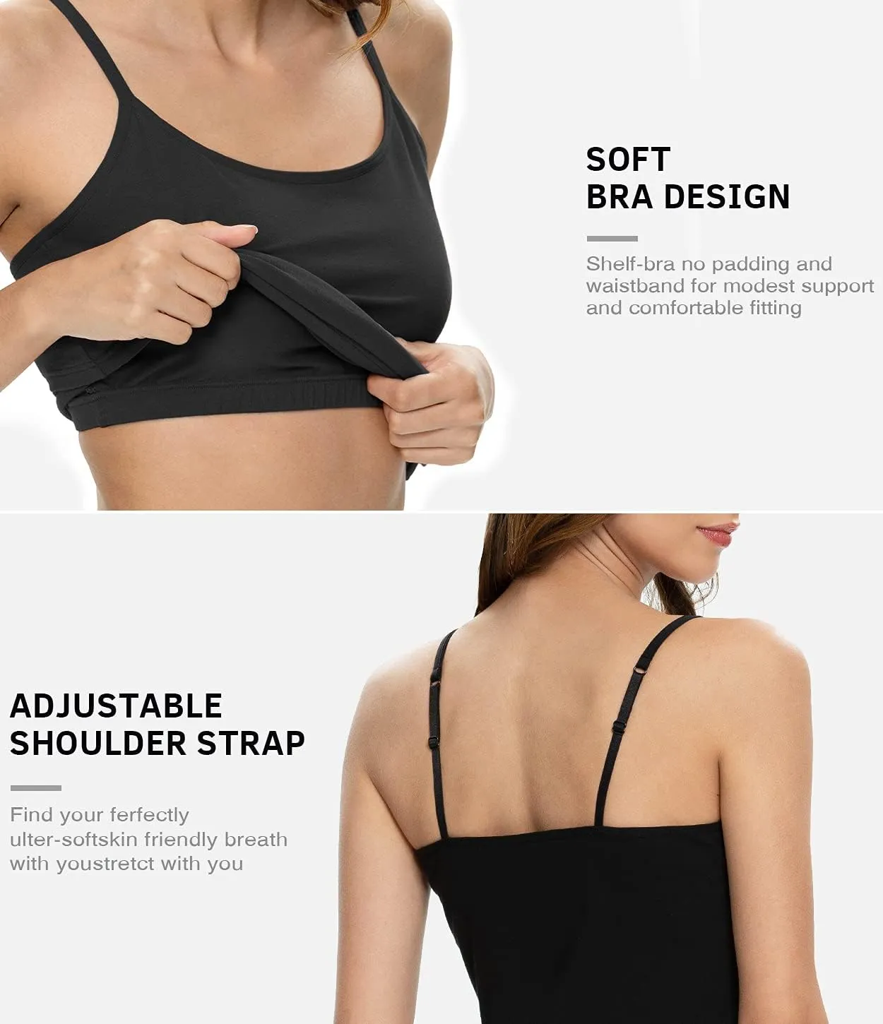 Air Curvey 2/3 Pack Cotton Women's Camisole with Shelf Bra Adjustable Strap Tank Tops Soft Undershirts Layering Tops