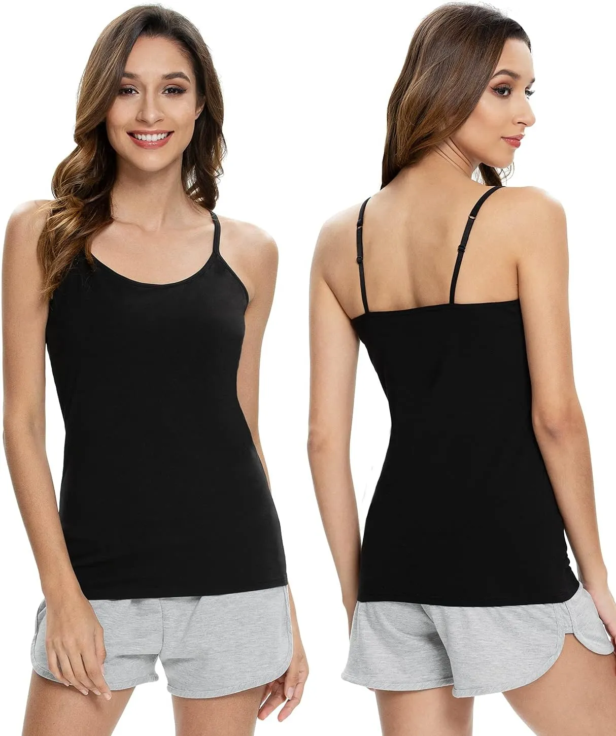 Air Curvey 2/3 Pack Cotton Women's Camisole with Shelf Bra Adjustable Strap Tank Tops Soft Undershirts Layering Tops