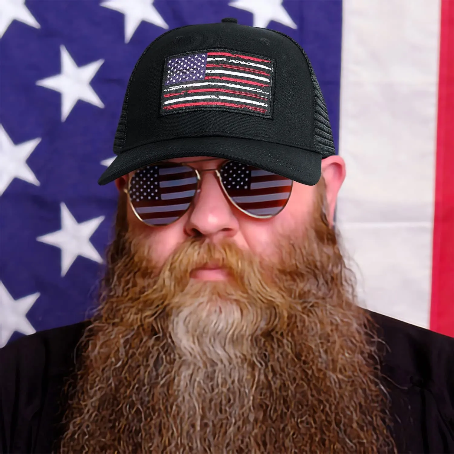 American Flag Hat, Baseball Cap for Men Women, Adjustable Snapback Hats USA Flag Trucker Hat Black