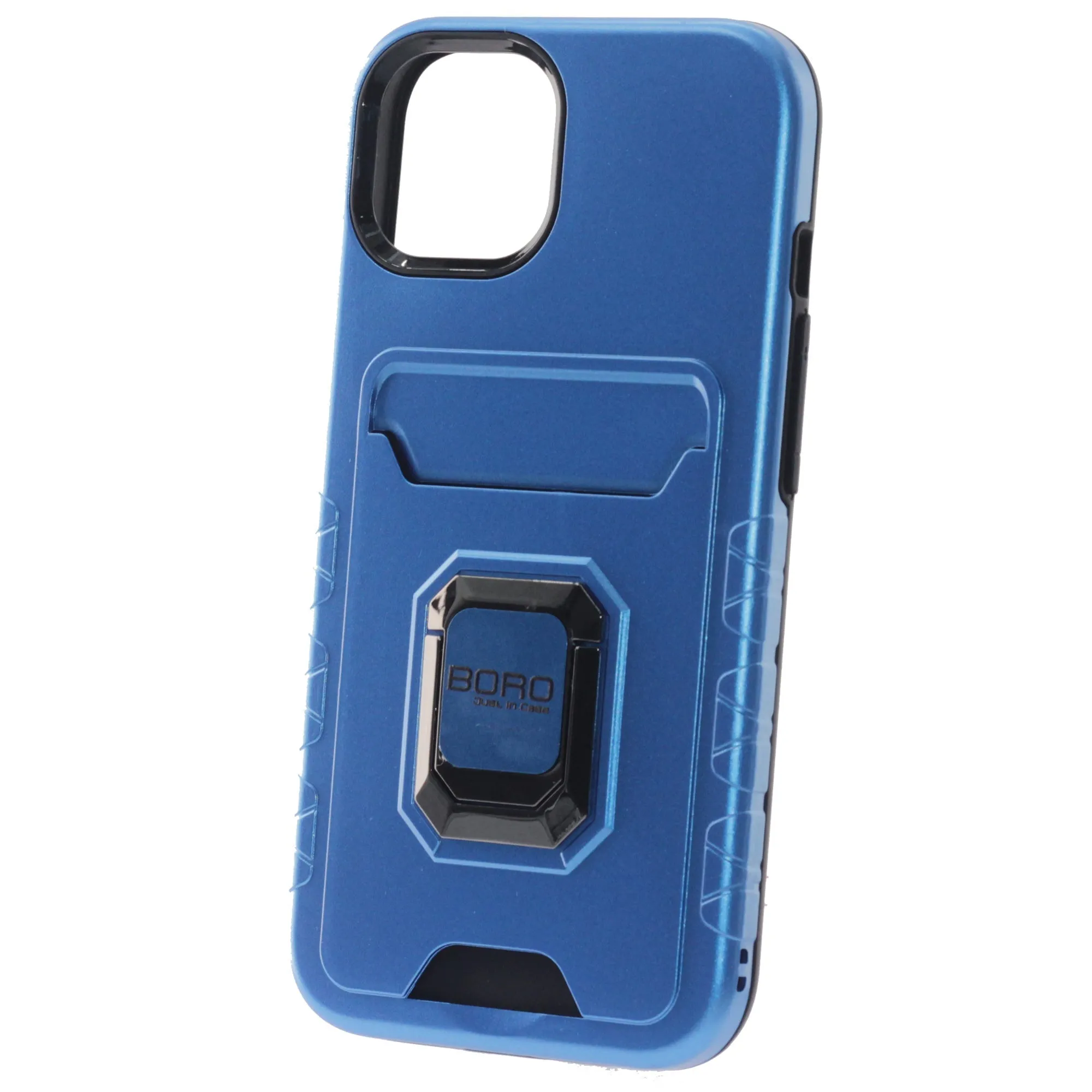 Apple iPhone 14 Case, (BORO) Magnetic Ring Armor Case with Card Holder, Color Blue