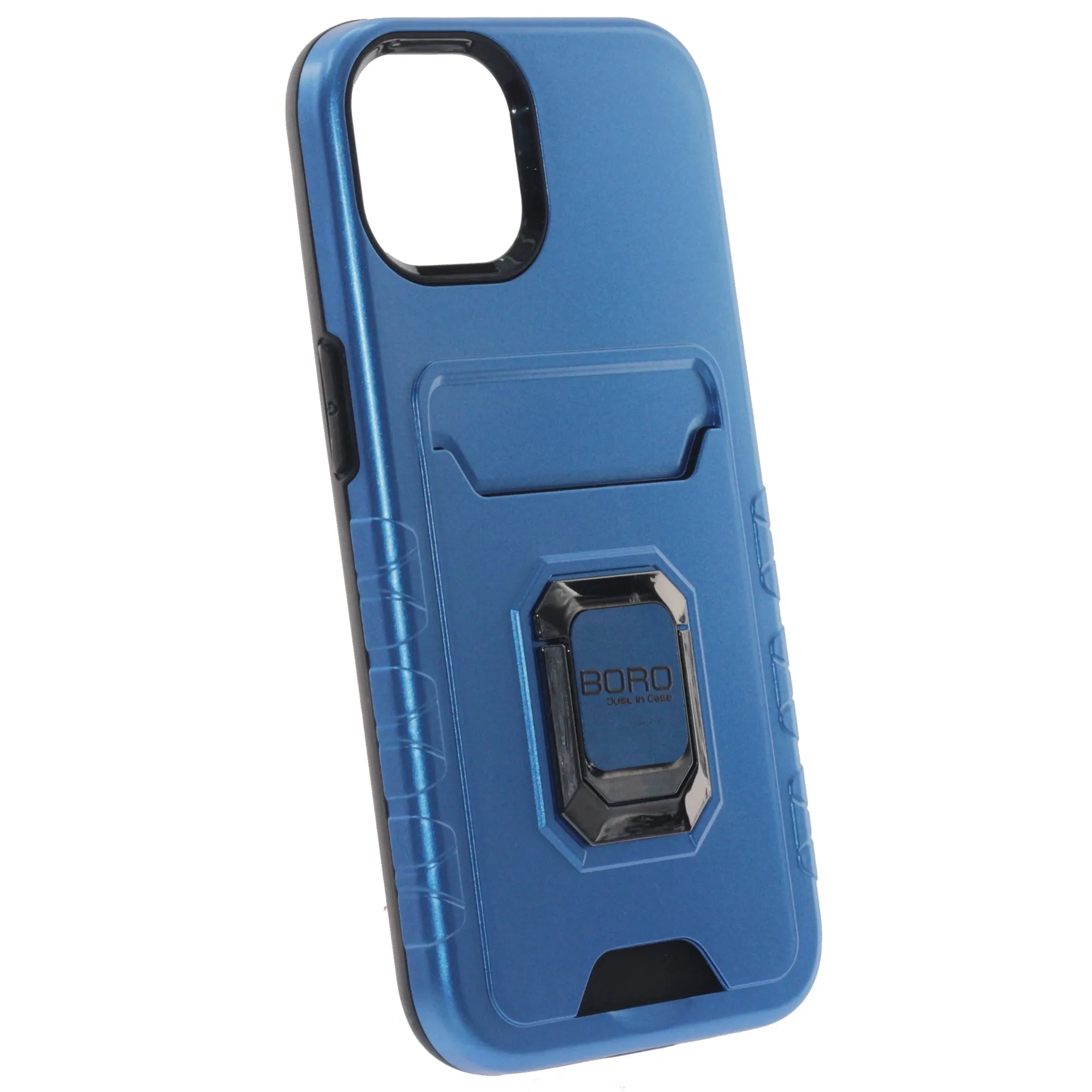 Apple iPhone 14 Case, (BORO) Magnetic Ring Armor Case with Card Holder, Color Blue