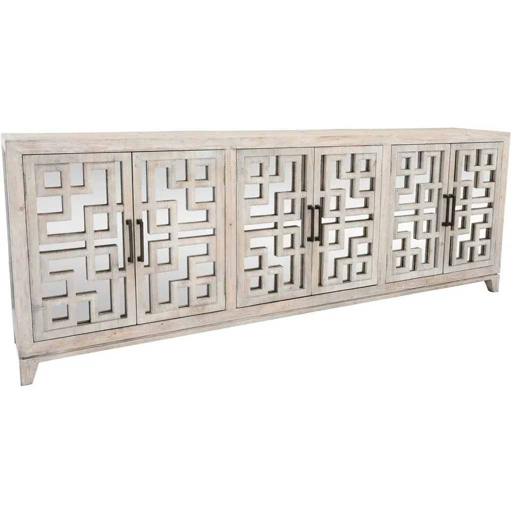 Arley 98" Mirrored Reclaimed 6 Door Wood Sideboard