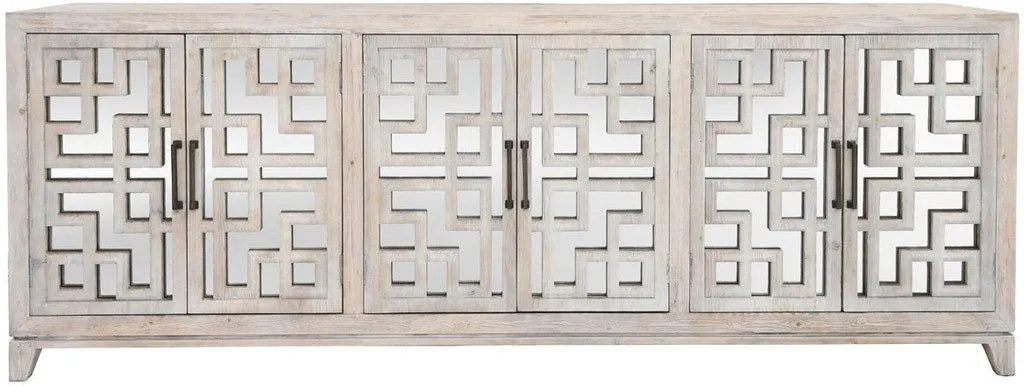 Arley 98" Mirrored Reclaimed 6 Door Wood Sideboard