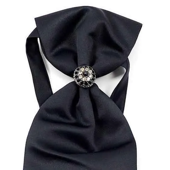 Ascot Tie With Jewel Ring - Navy