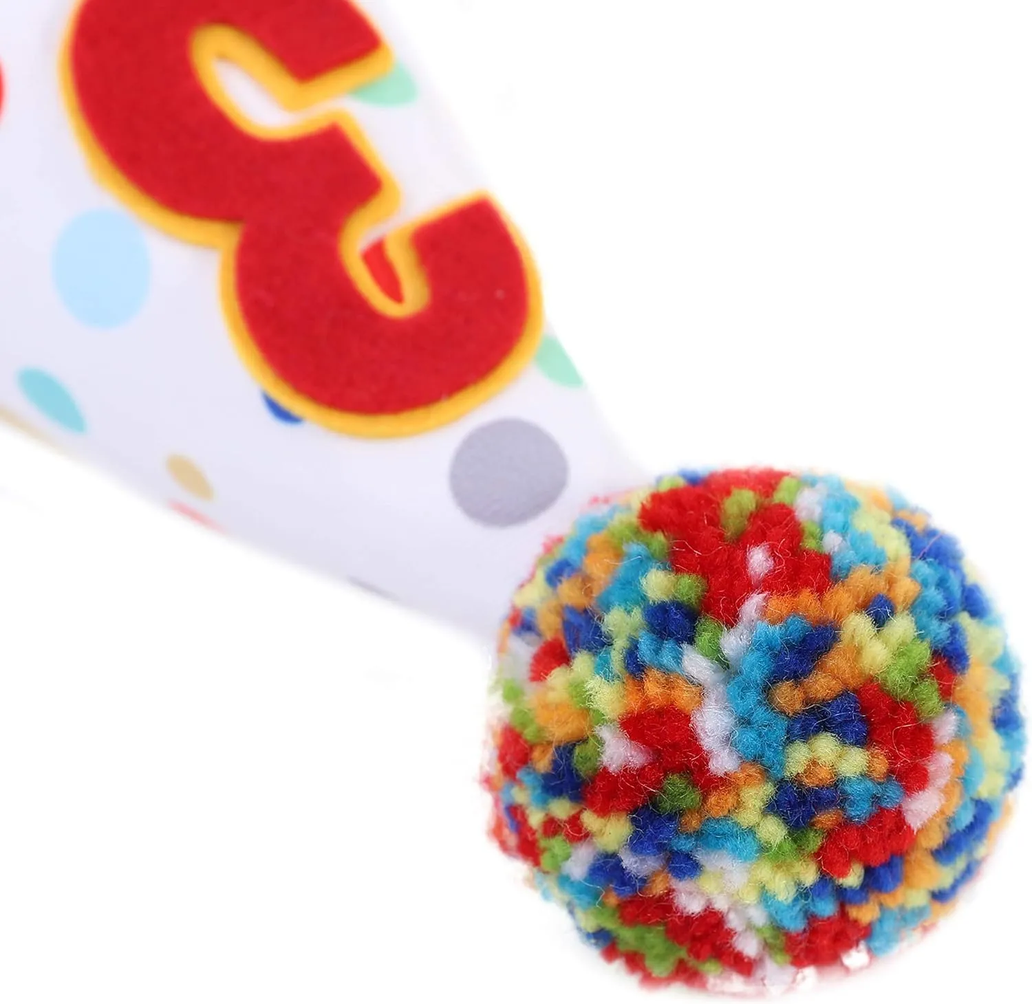 Baby Birthday Party Hat - Primary Colors Mini Handmade Girls/Boys Confetti Cone Colored Fur Balls