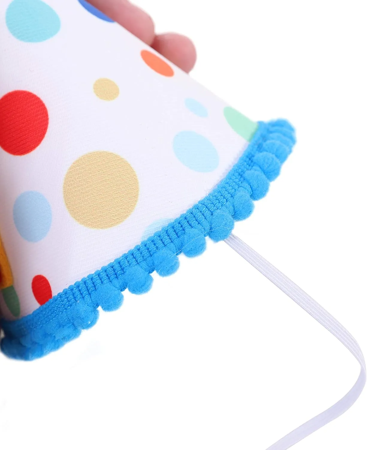 Baby Birthday Party Hat - Primary Colors Mini Handmade Girls/Boys Confetti Cone Colored Fur Balls