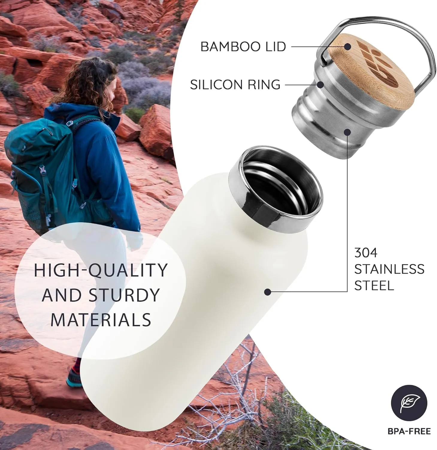 Bambaw Insulated Water Bottle 350ml, White Water Bottle, Stainless Steel Water Bottle, Leakproof Water Bottle, White Metal Water Bottle, 350ml Insulated Water Bottle  Polar White