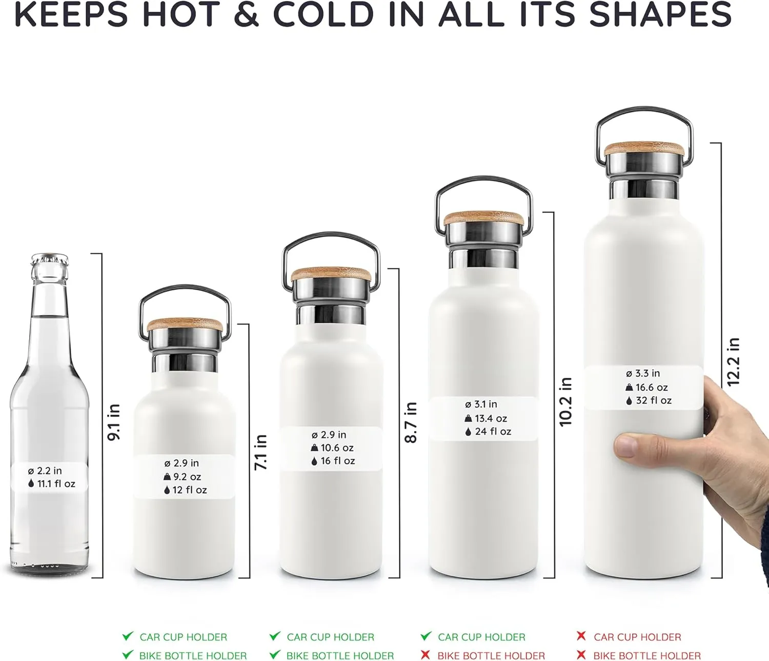 Bambaw Insulated Water Bottle 350ml, White Water Bottle, Stainless Steel Water Bottle, Leakproof Water Bottle, White Metal Water Bottle, 350ml Insulated Water Bottle  Polar White