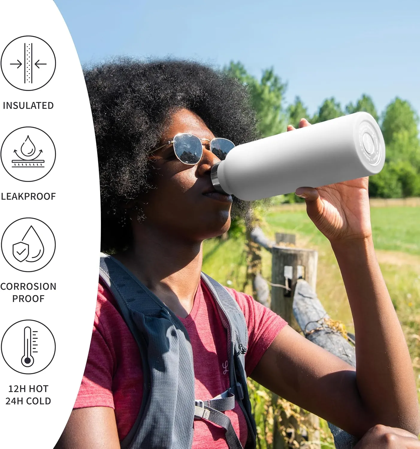 Bambaw Insulated Water Bottle 350ml, White Water Bottle, Stainless Steel Water Bottle, Leakproof Water Bottle, White Metal Water Bottle, 350ml Insulated Water Bottle  Polar White