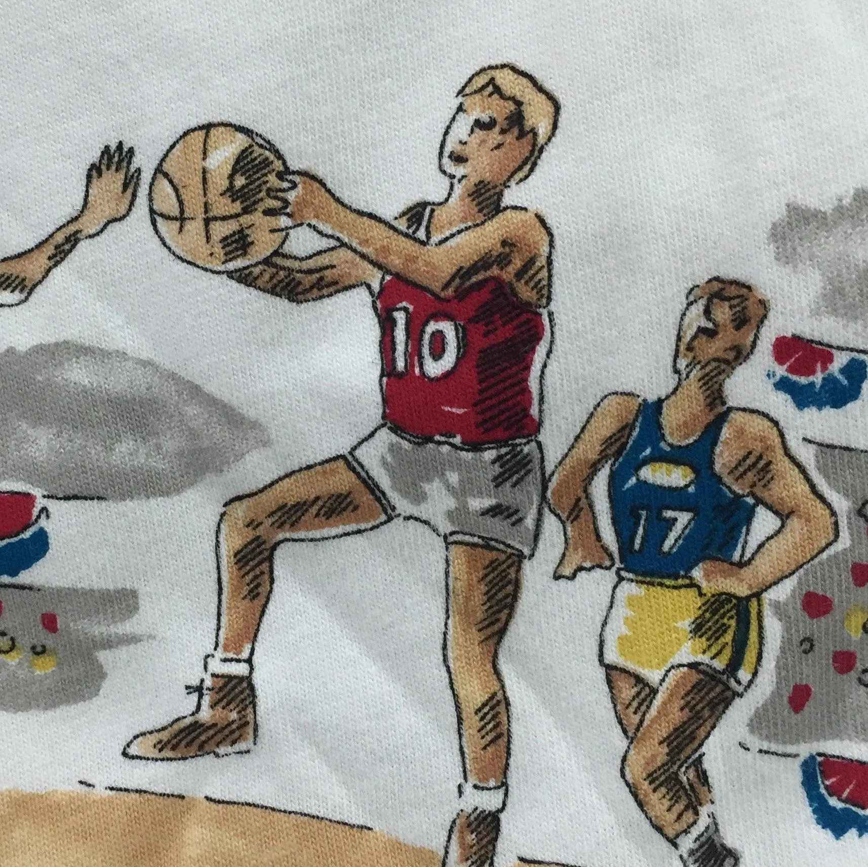 Basketball on White Cotton Jersey Fabric