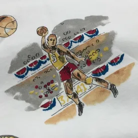 Basketball on White Cotton Jersey Fabric