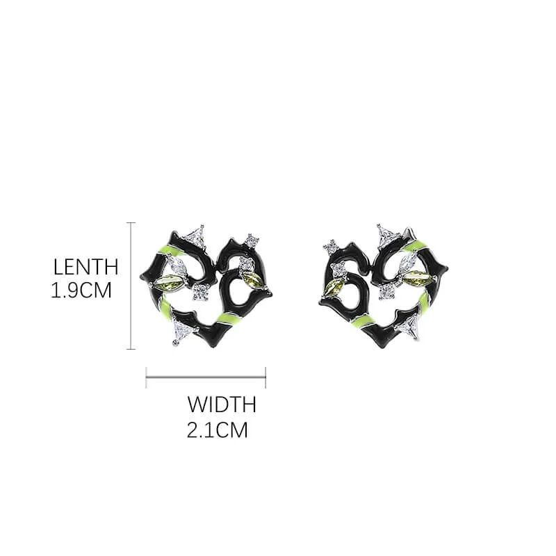 Black Epoxy Heart-shaped Alloy Earrings