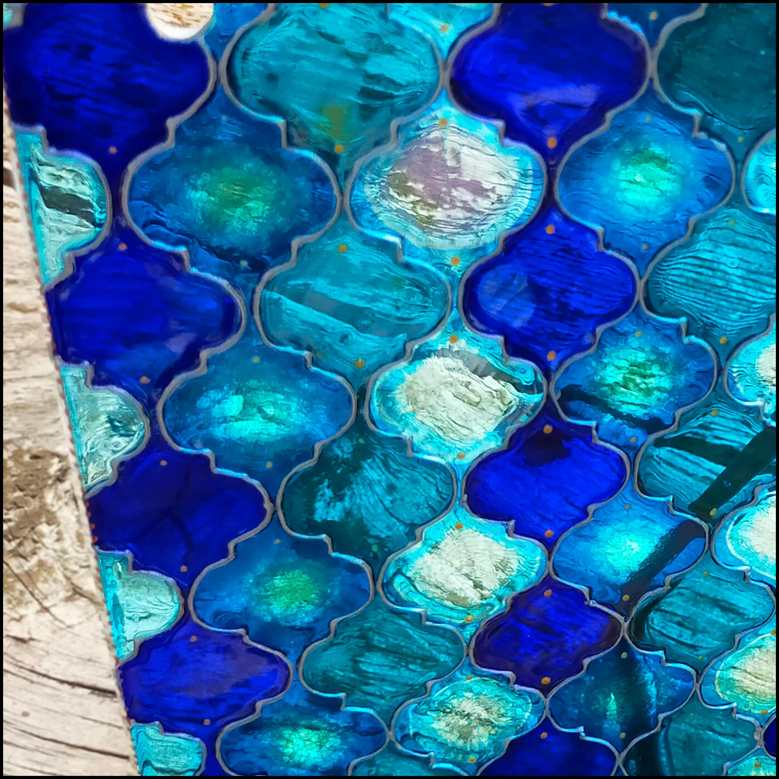Blue Moroccan Tiles A4 Hanging Glass Painting Picture Panel