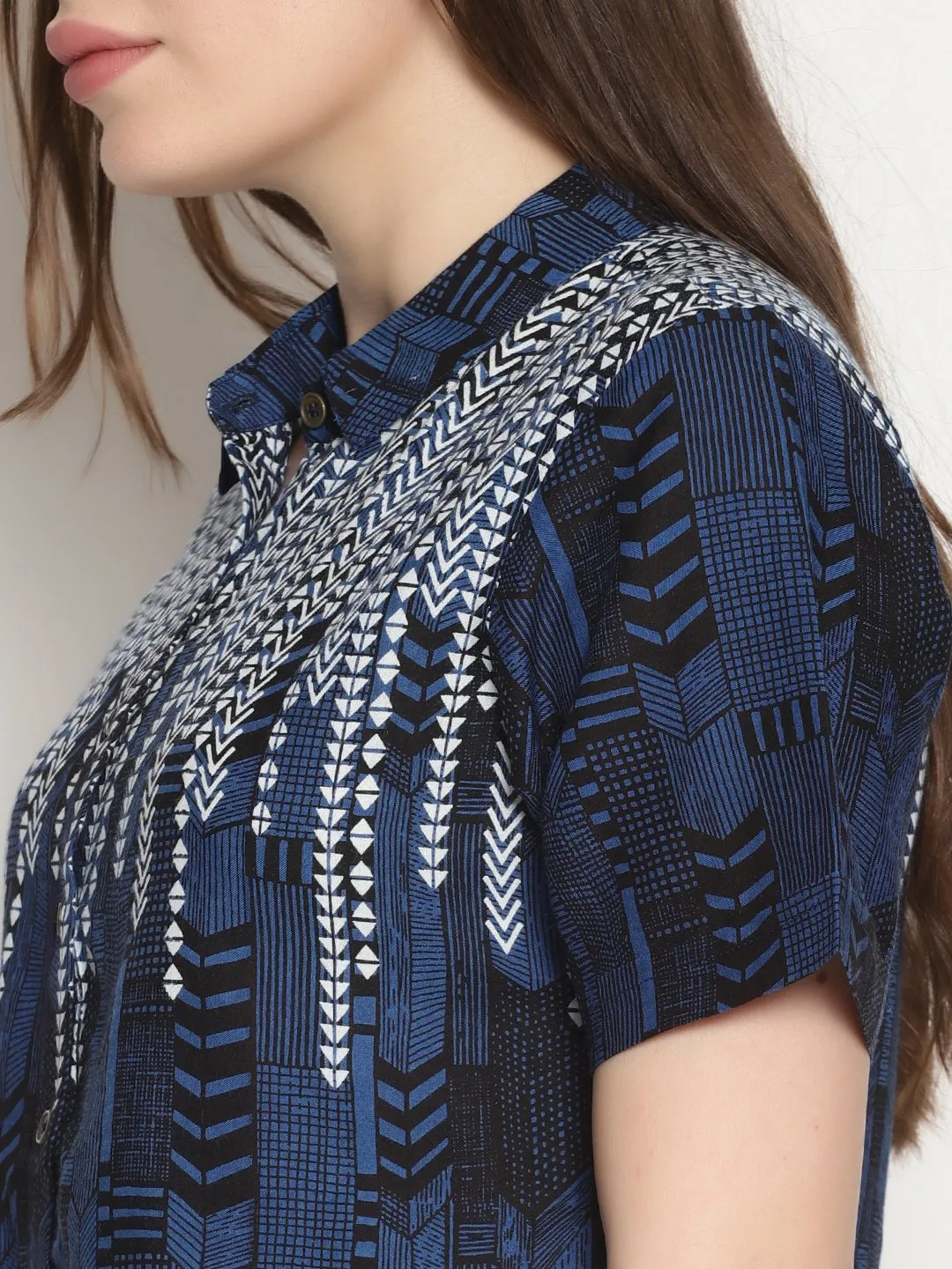 Blue Printed Shirt Top