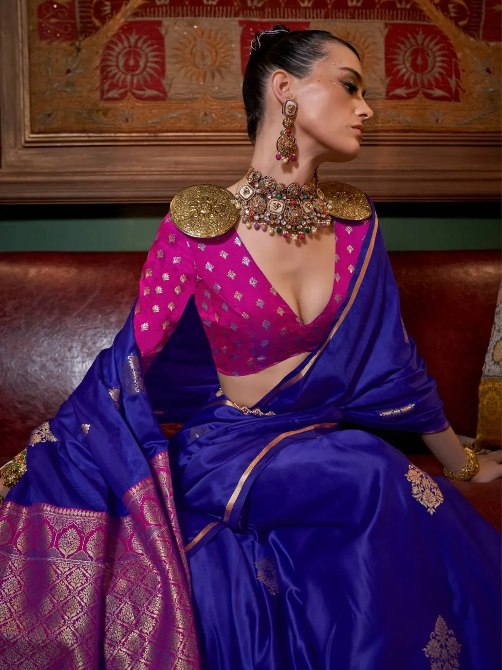 Blue Pure Satin Handloom Weaving Silk Saree