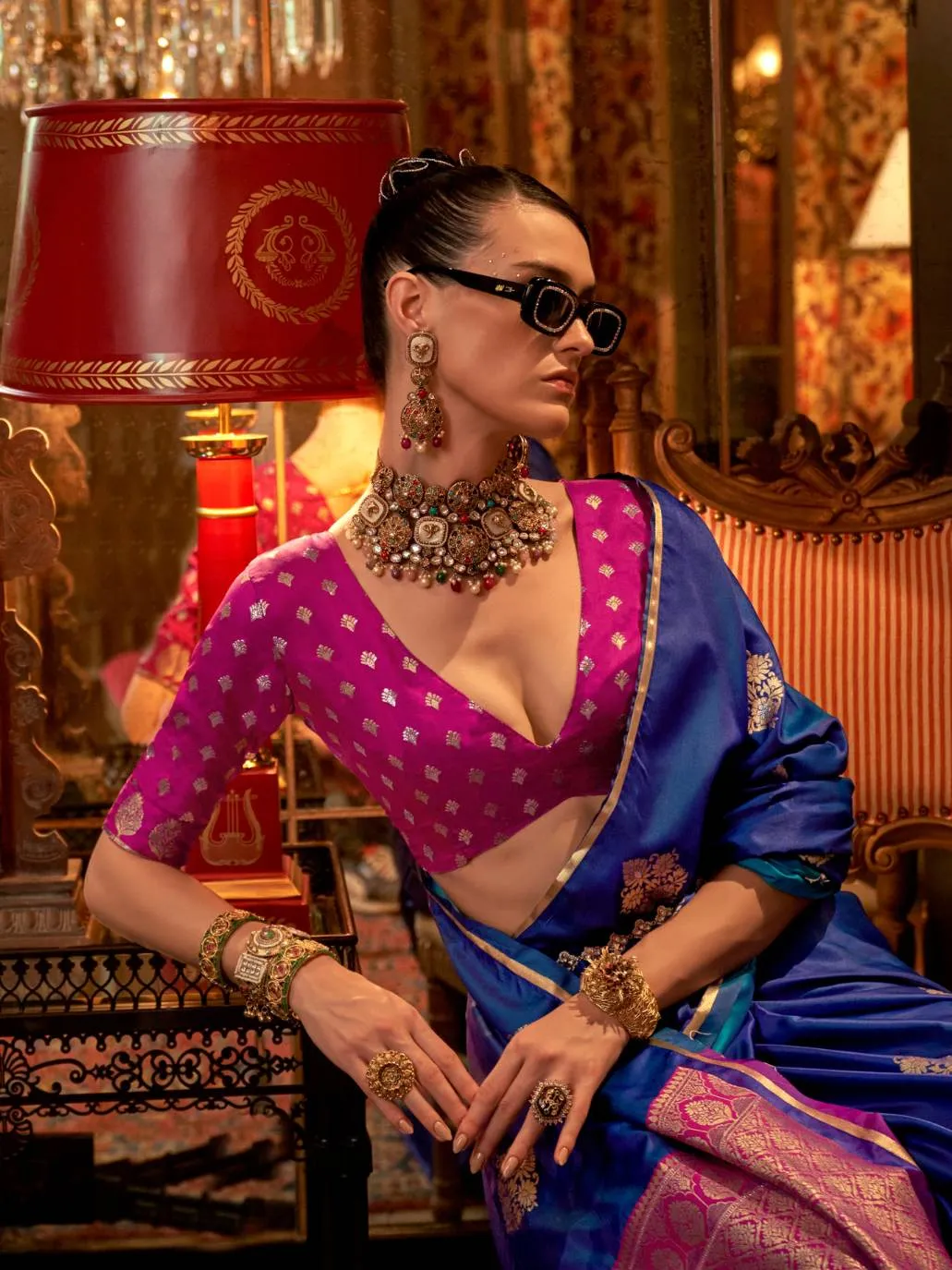 Blue Pure Satin Handloom Weaving Silk Saree