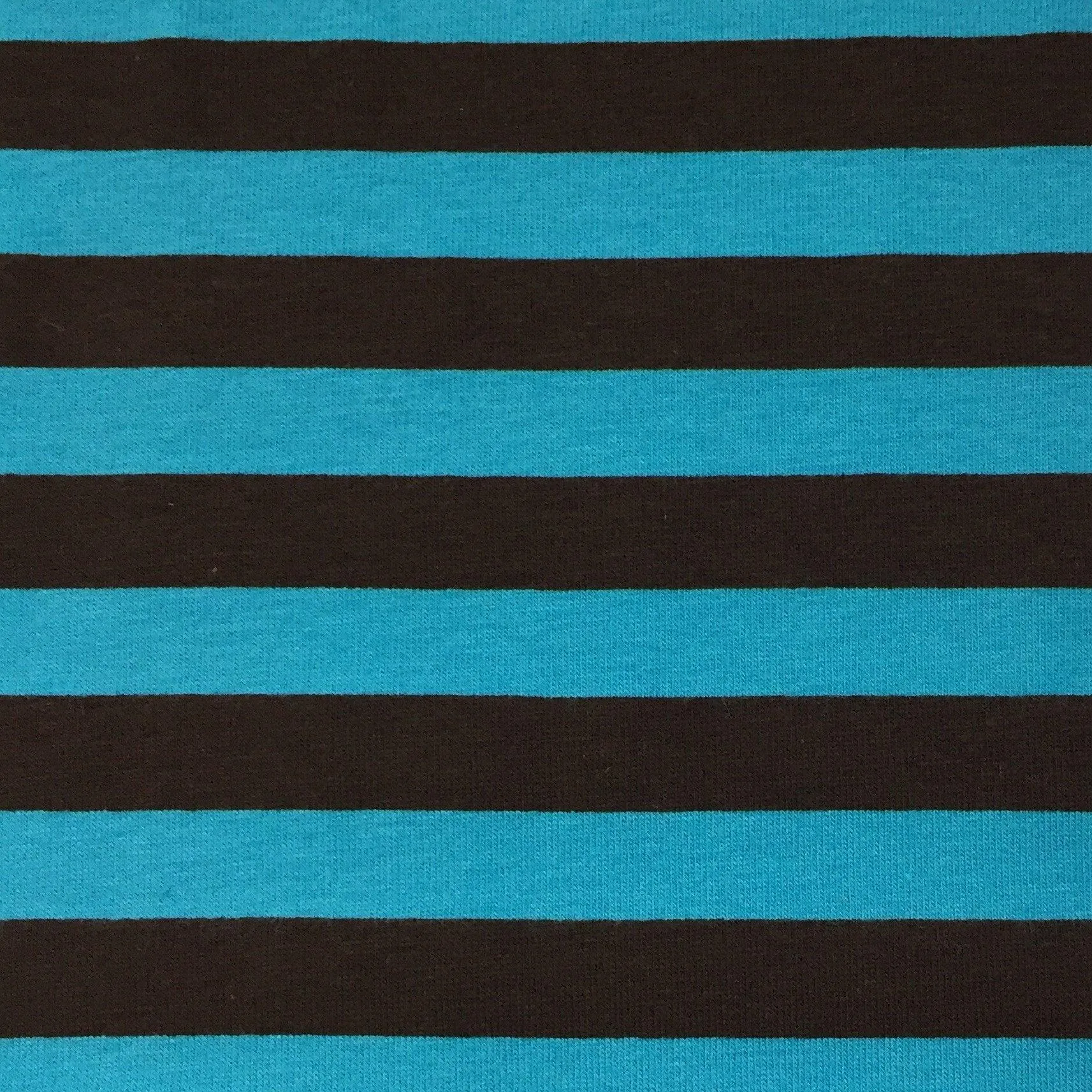 Brown and Blue 1/2" Stripes on Cotton/Spandex Jersey Fabric