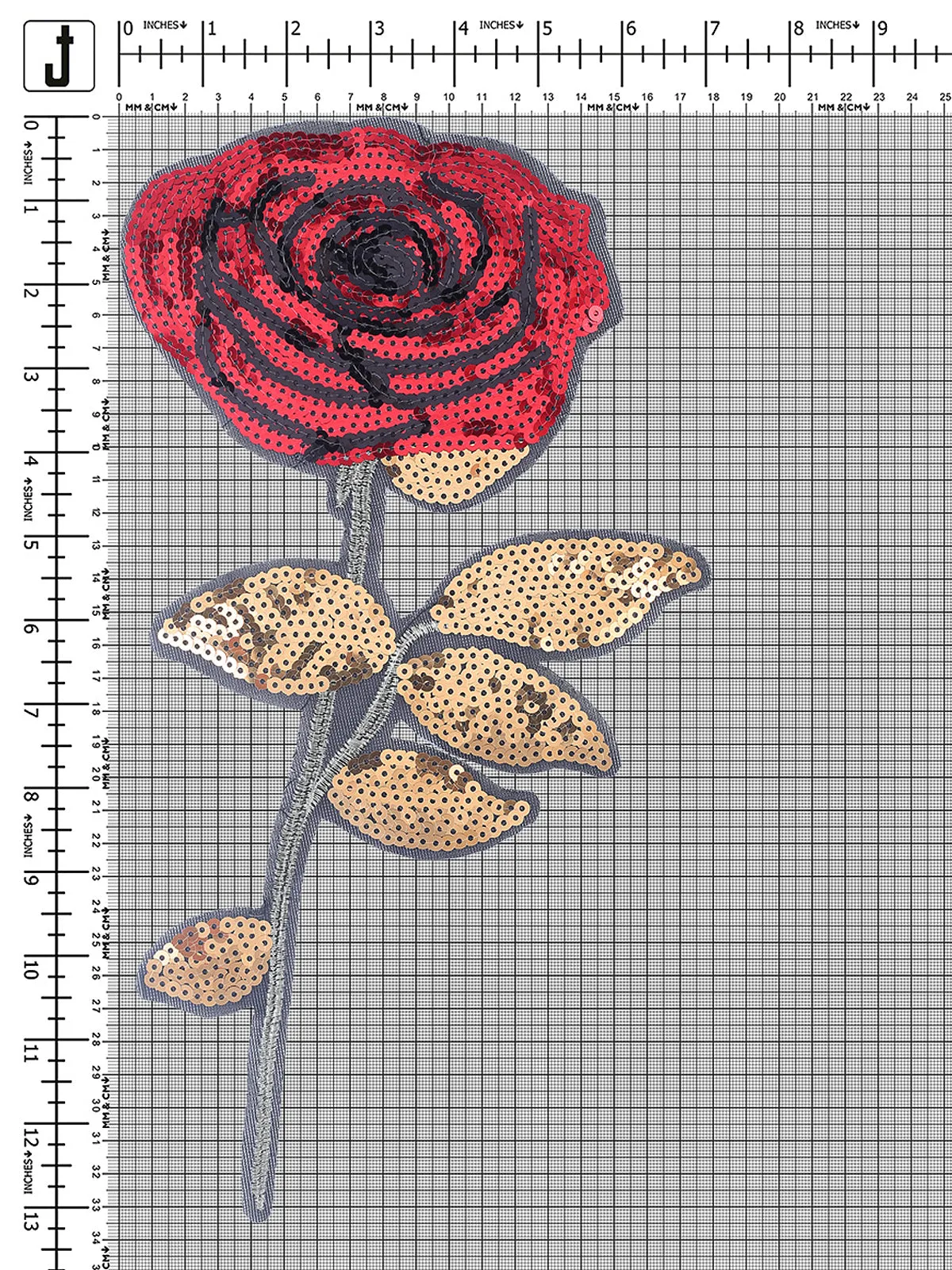 Charming Big Wide Red Rose Flower Sequins Patch
