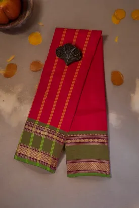chettinad cotton saree - bright pink & bold green border