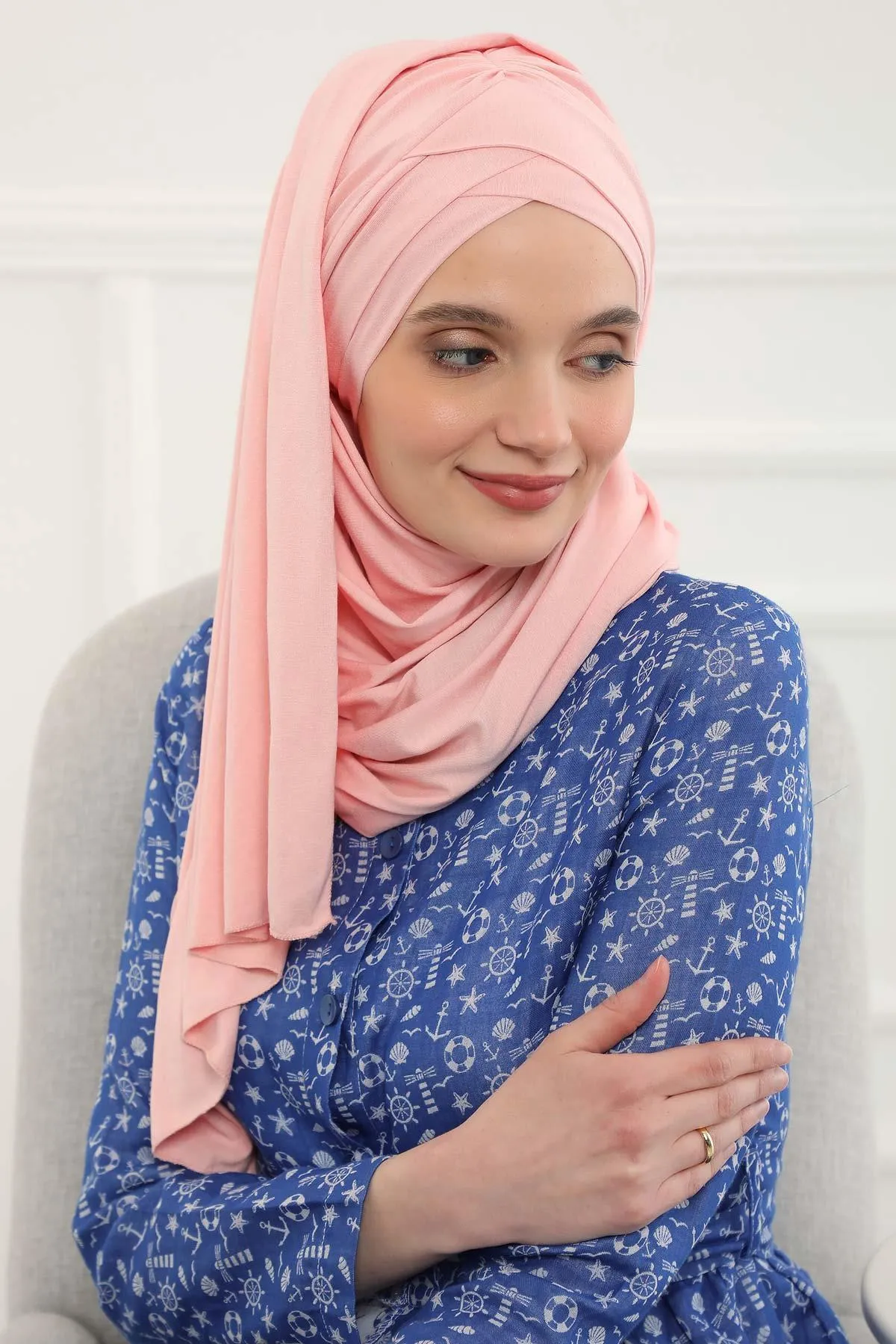 Comfortable Cross Stitched Jersey Shawl Practical Cotton Hijab for Women, Front Cross-Stitched Shirred Jersey Hijab Shawl,CPS-45