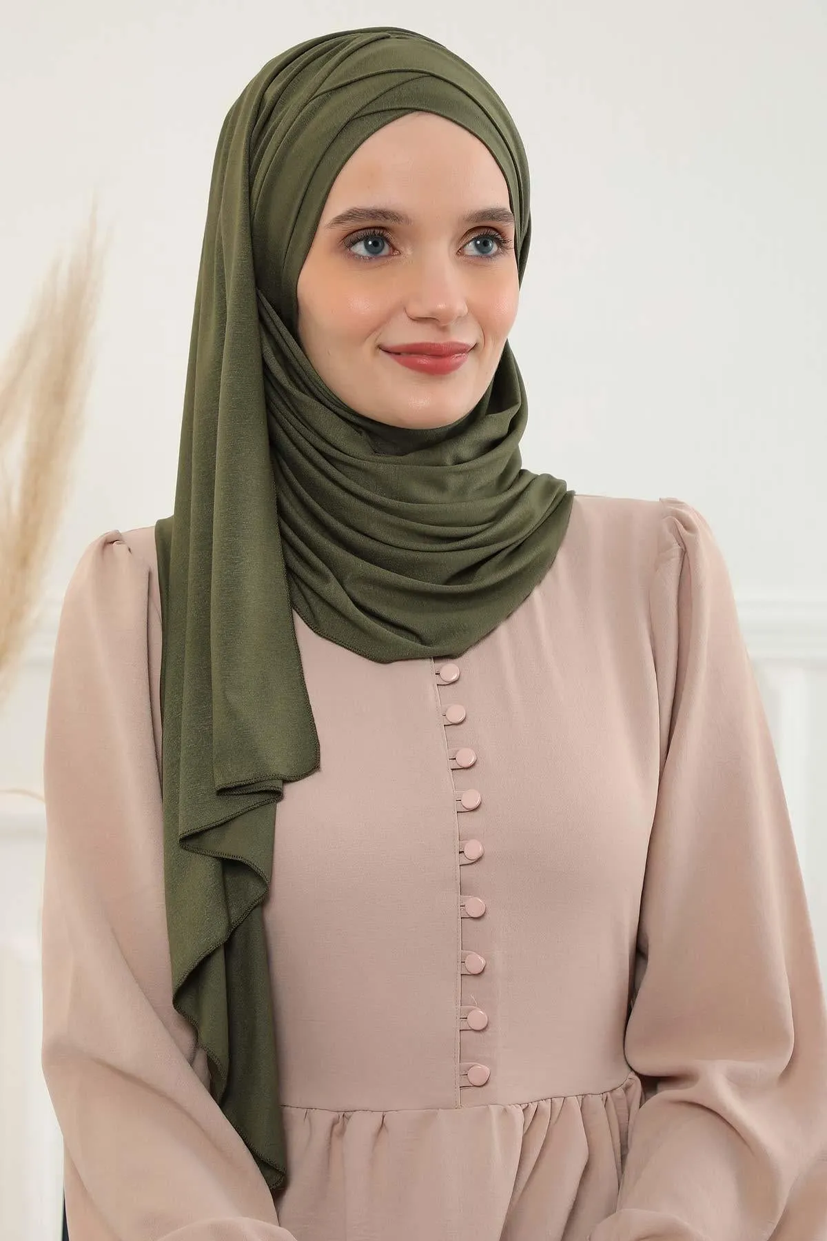 Comfortable Cross Stitched Jersey Shawl Practical Cotton Hijab for Women, Front Cross-Stitched Shirred Jersey Hijab Shawl,CPS-45
