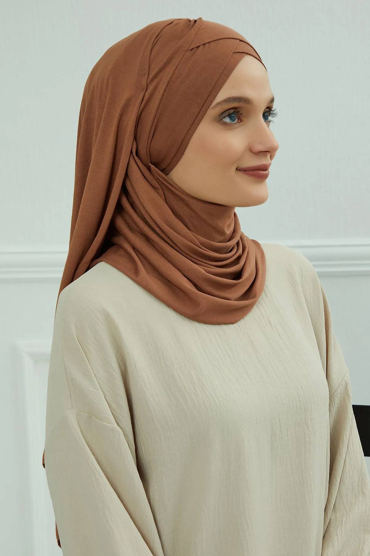 Comfortable Cross Stitched Jersey Shawl Practical Cotton Hijab for Women, Front Cross-Stitched Shirred Jersey Hijab Shawl,CPS-45