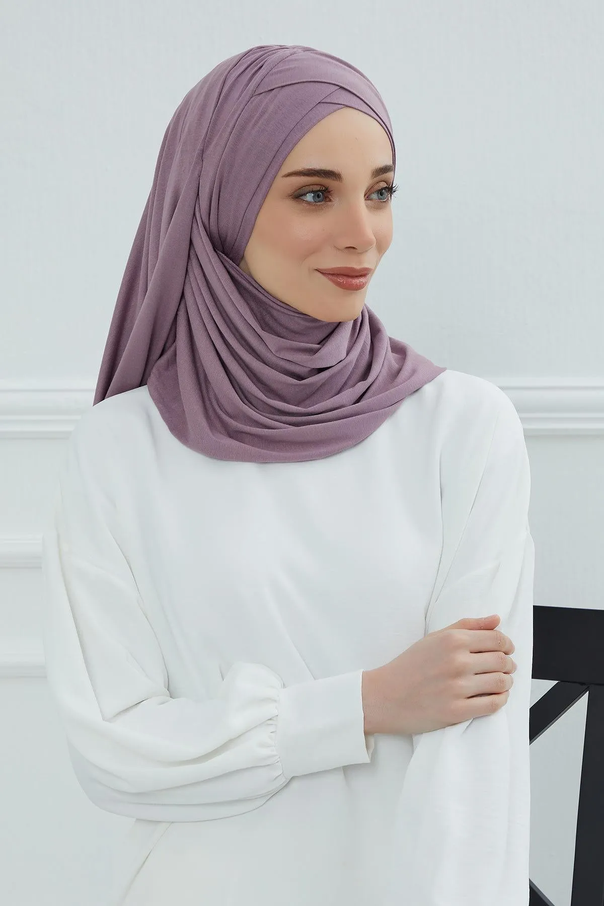 Comfortable Cross Stitched Jersey Shawl Practical Cotton Hijab for Women, Front Cross-Stitched Shirred Jersey Hijab Shawl,CPS-45