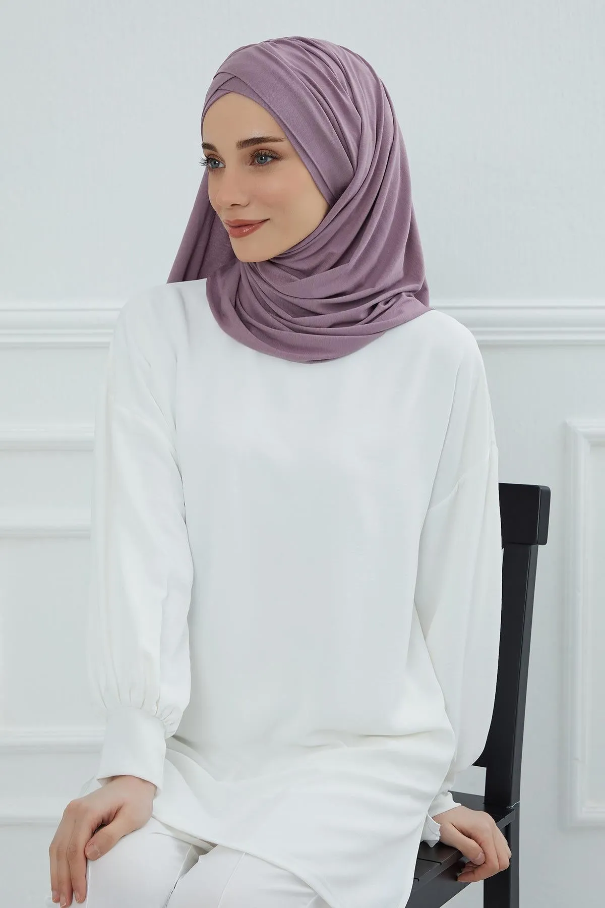 Comfortable Cross Stitched Jersey Shawl Practical Cotton Hijab for Women, Front Cross-Stitched Shirred Jersey Hijab Shawl,CPS-45