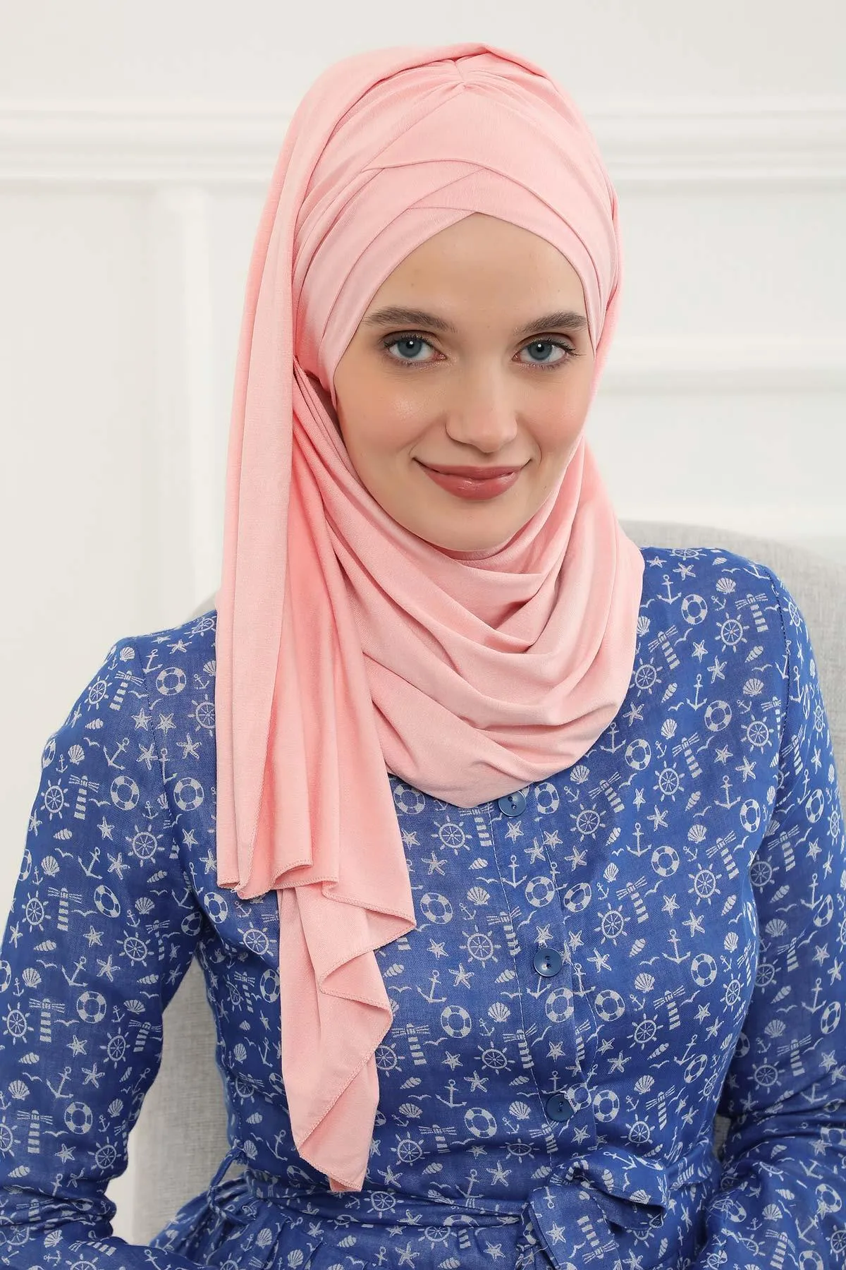 Comfortable Cross Stitched Jersey Shawl Practical Cotton Hijab for Women, Front Cross-Stitched Shirred Jersey Hijab Shawl,CPS-45