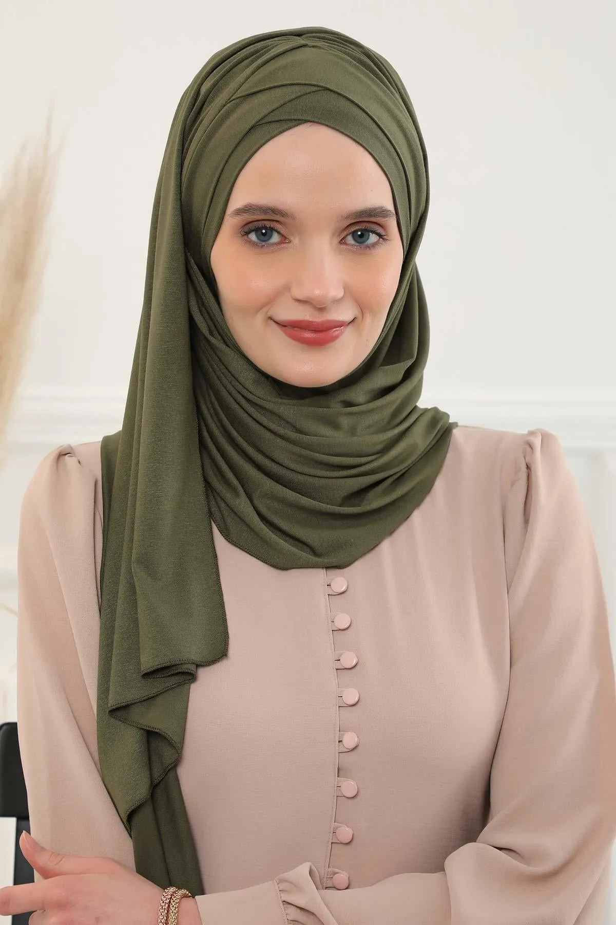 Comfortable Cross Stitched Jersey Shawl Practical Cotton Hijab for Women, Front Cross-Stitched Shirred Jersey Hijab Shawl,CPS-45