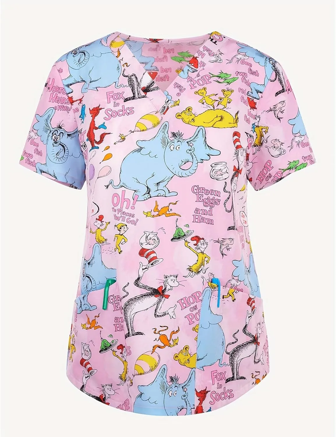 Cozy Fit Plus Size Scrub Shirts Medical Uniforms Tops Print Scrubs for Women Nurse Vet Pediatric with Design