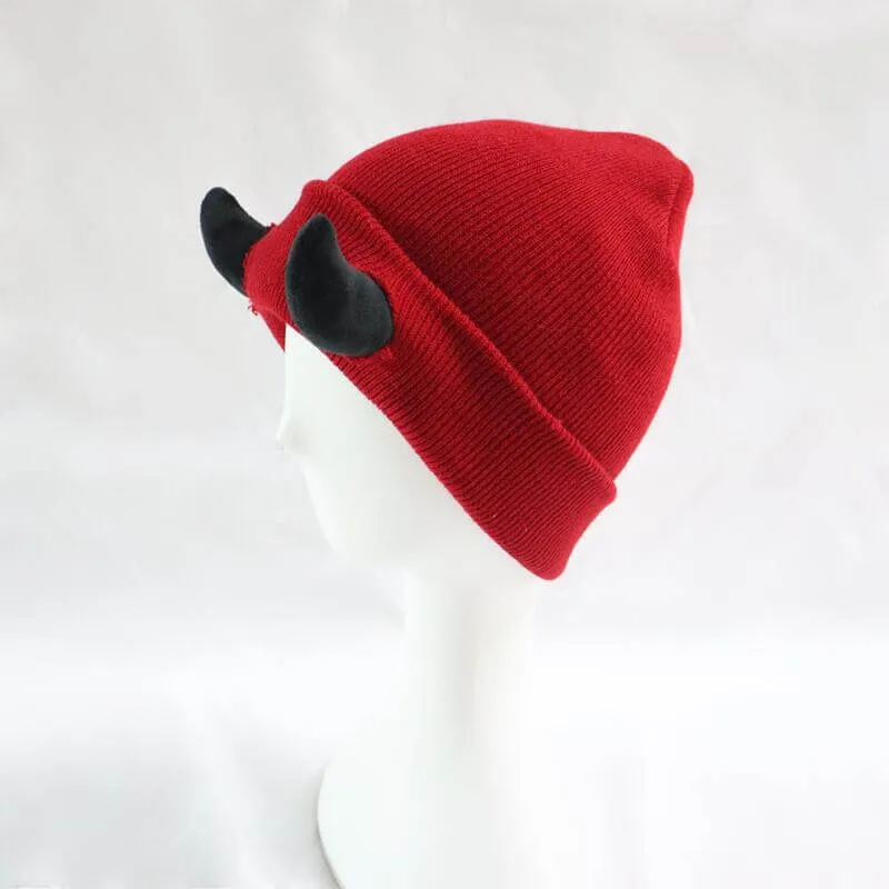 Demon Horned Knitted Beanie Hat