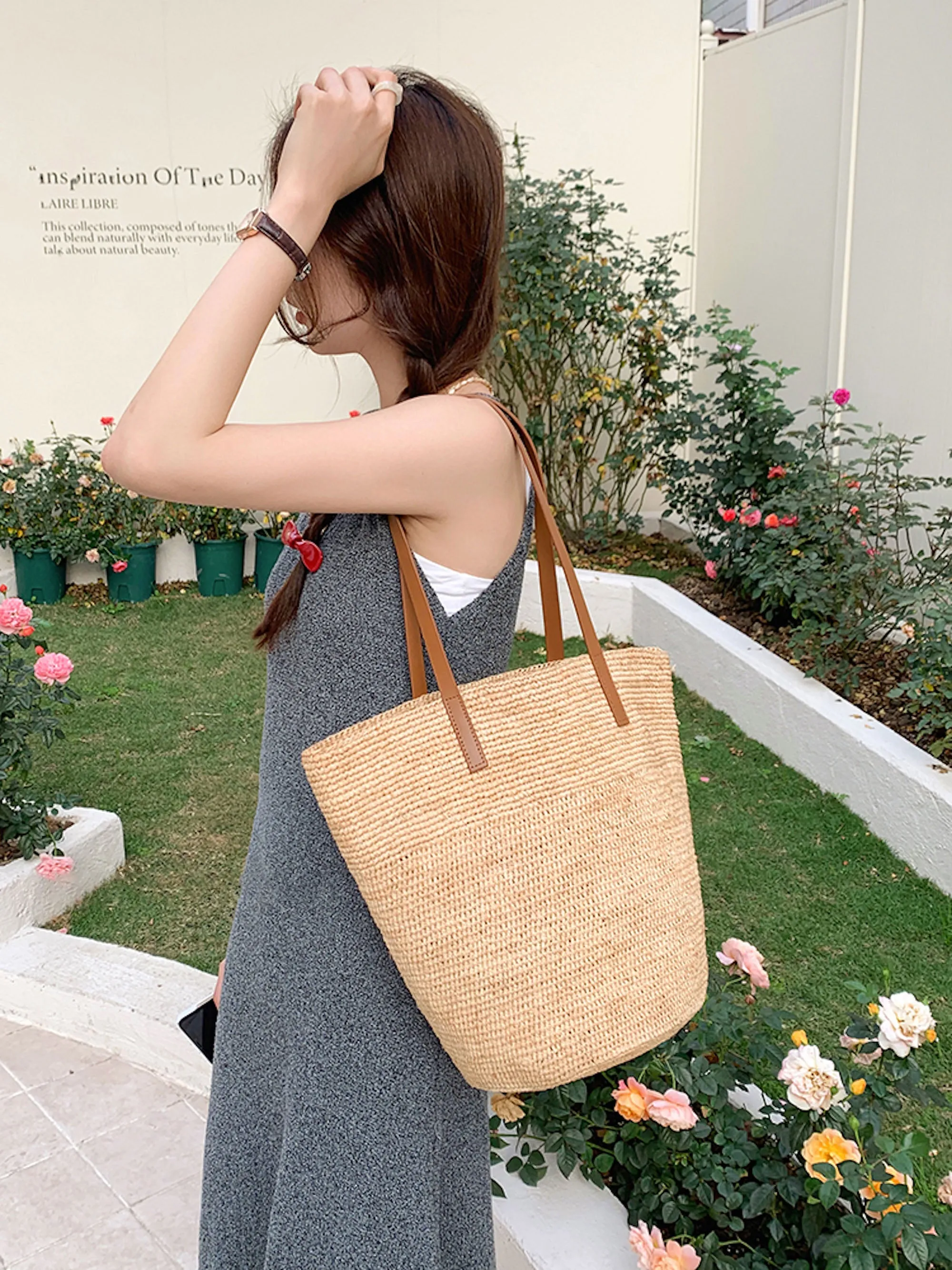 Elena Handbags Women's Large Soft Raffia Woven Summer Straw Tote