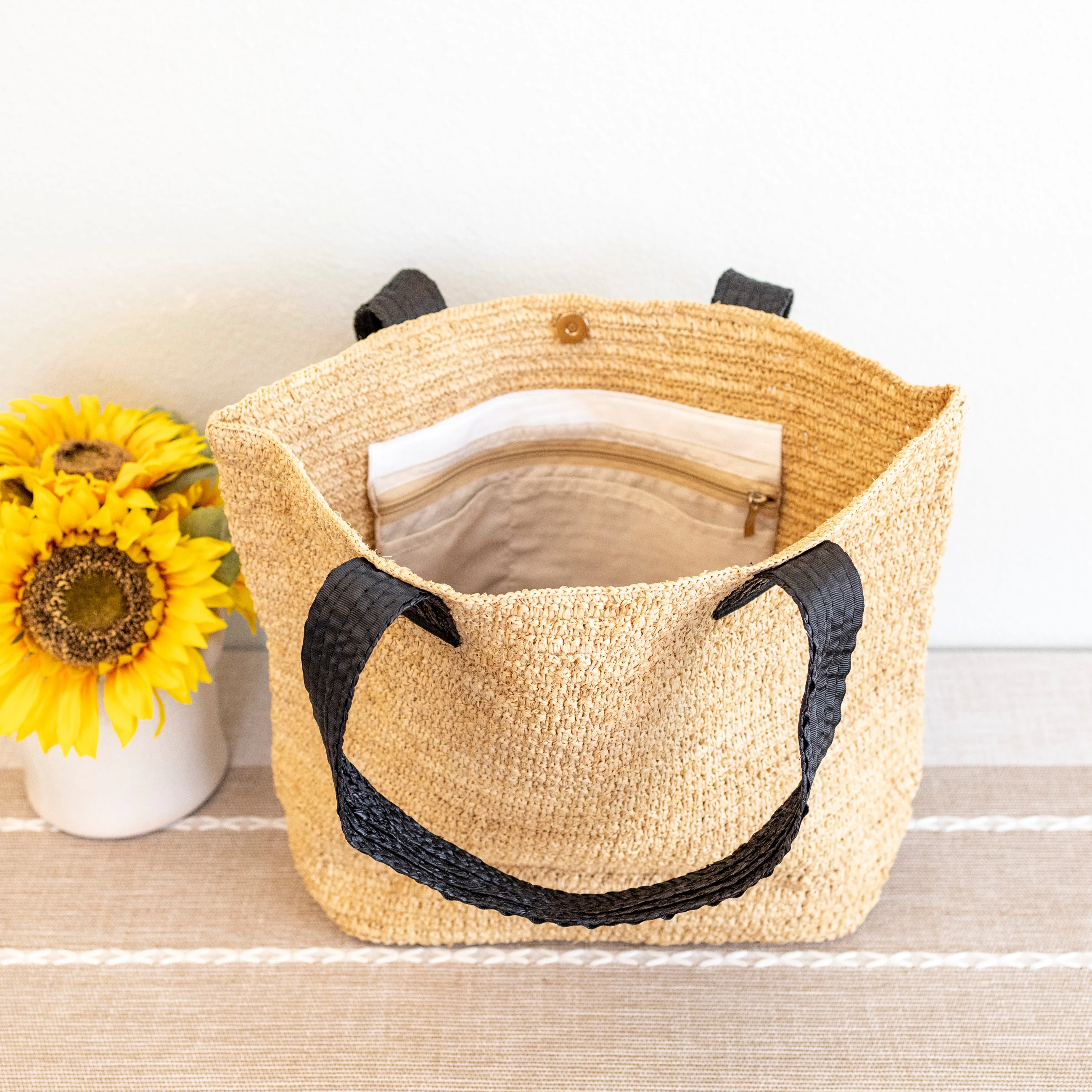 Elena Handbags Women's Large Soft Raffia Woven Summer Straw Tote