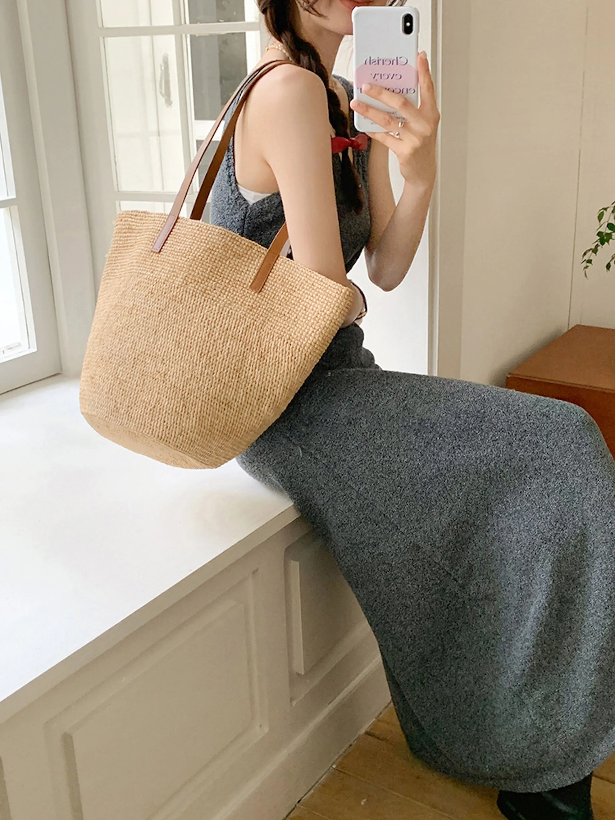 Elena Handbags Women's Large Soft Raffia Woven Summer Straw Tote