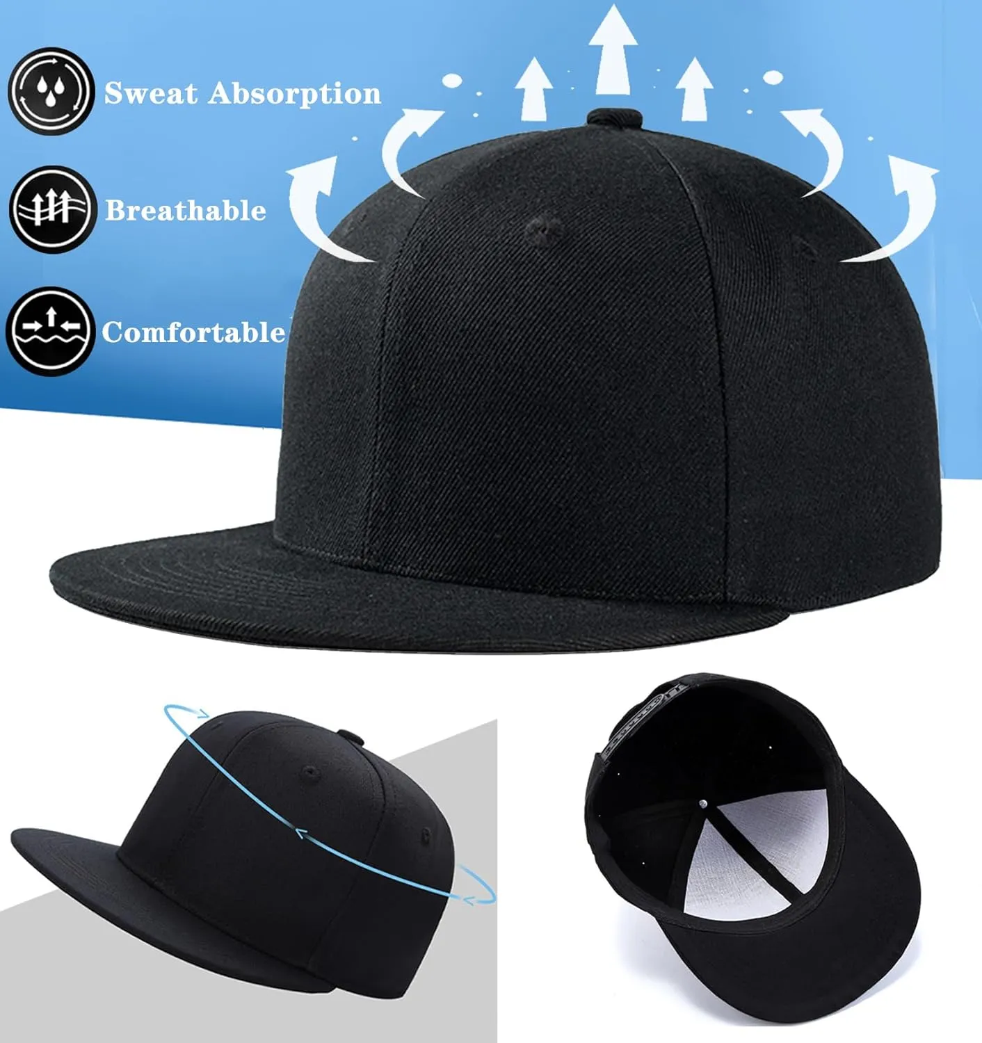 Embroidery Flat Bill Hats for Men Flat Brim Snapback Hats for Men Snap Back Mens Trucker Golf Hat