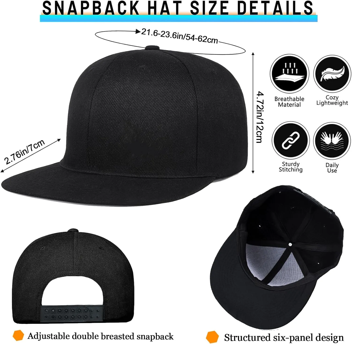 Embroidery Flat Bill Hats for Men Flat Brim Snapback Hats for Men Snap Back Mens Trucker Golf Hat