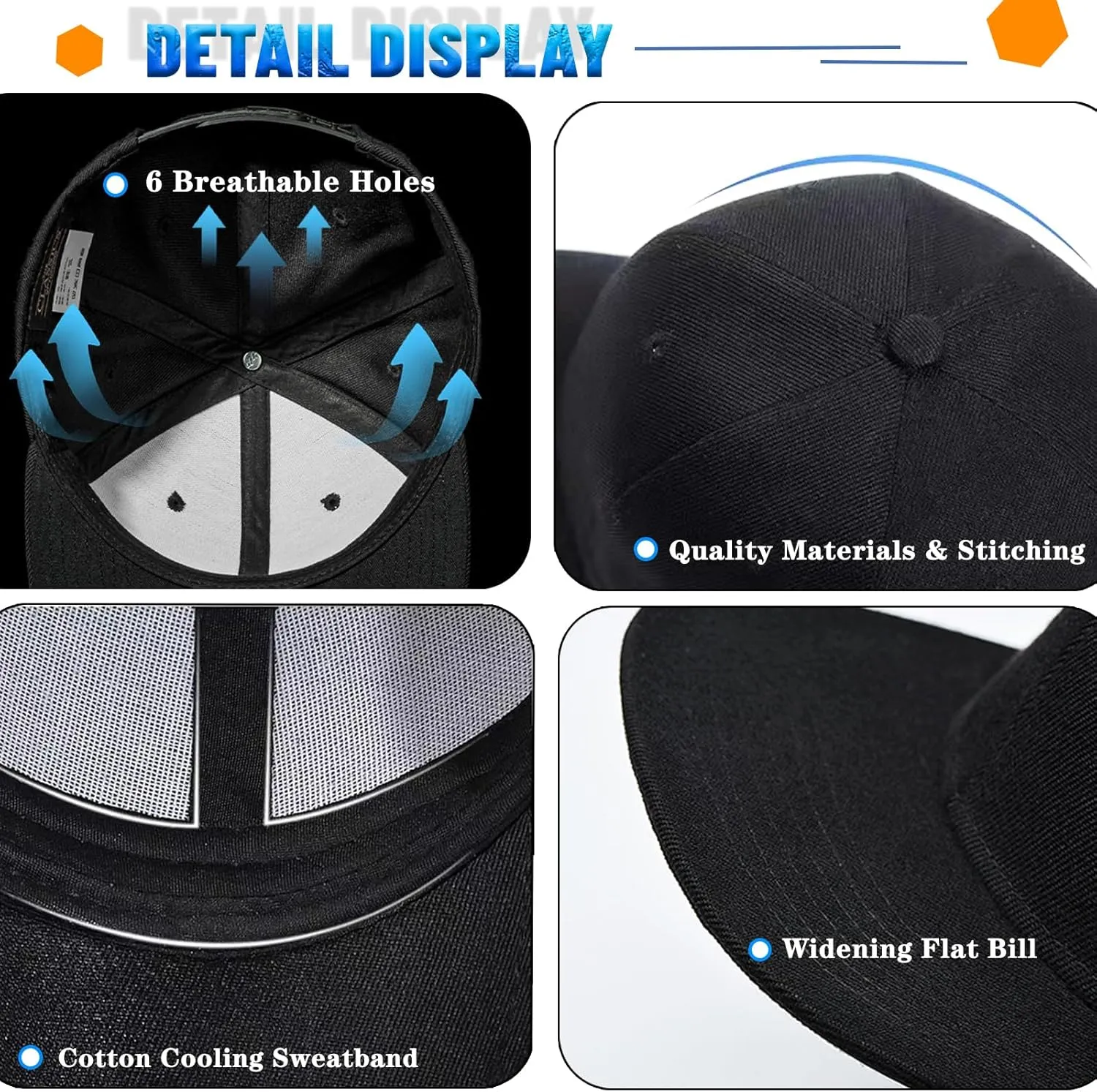 Embroidery Flat Bill Hats for Men Flat Brim Snapback Hats for Men Snap Back Mens Trucker Golf Hat