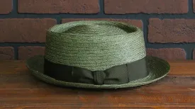 Forest Green Porkpie Hat (Paglina Straw)