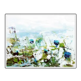 Framed horizontal blue & green abstract floral wall art print