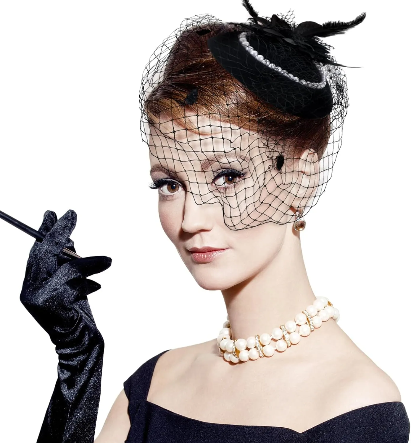Geyoga 3 Pcs Fascinators Hats Women Mesh Veil with Feather Headband for Derby Party Funeral Tea Party Church Headwear