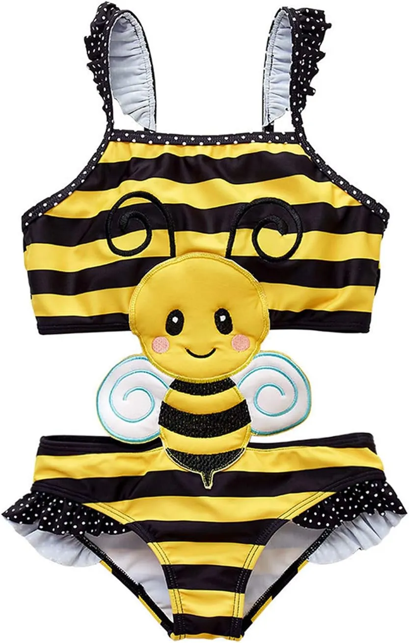 Girls Sleeveless Printed One Piece Swimsuit Set Kids Cute Swimsuit Beach Bikini 18 M - 8 Years